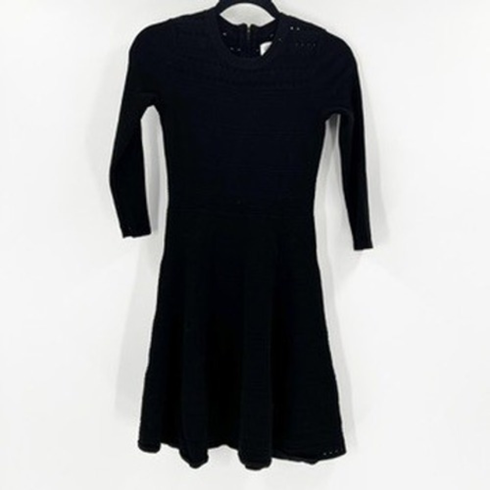 Eliza J Black Fit and Flare Knit Sweater Dress Long Sleeve Womens